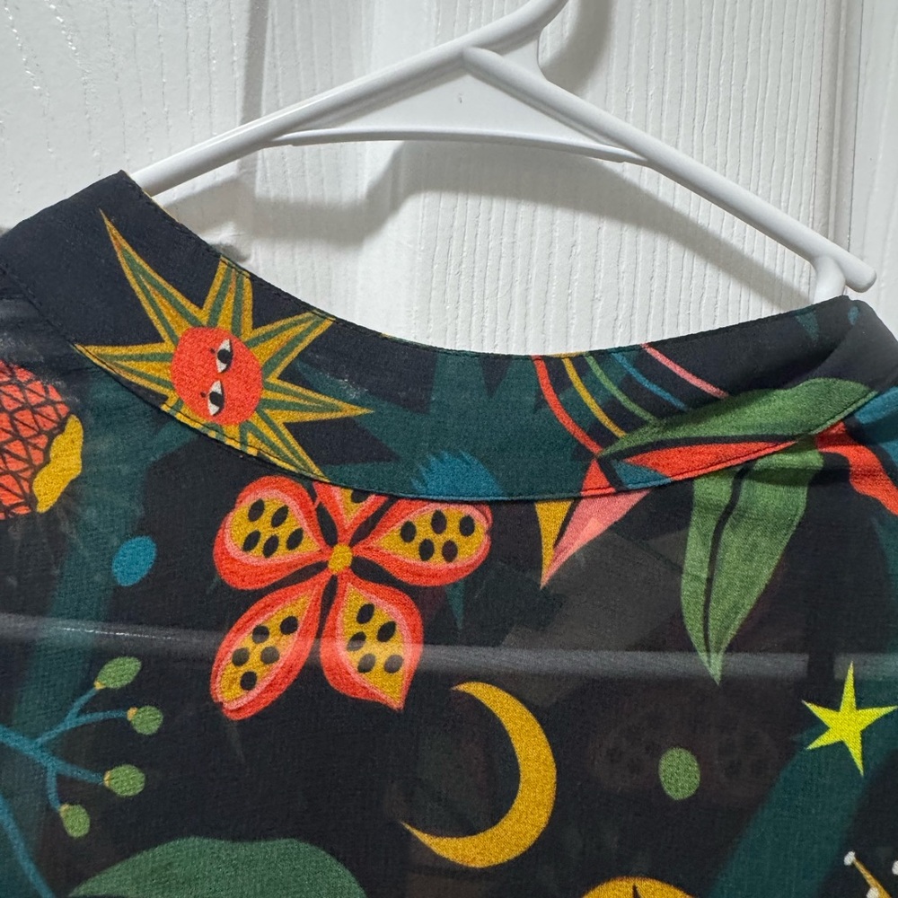 FARM Rio Dark Green Long-Sleeve Tiered Dress with Red, Yellow and Teal Motif - Picture 7 of 9